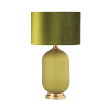 Load image into Gallery viewer, Gold and Green Glass Table Lamp | Velvet Green Shade