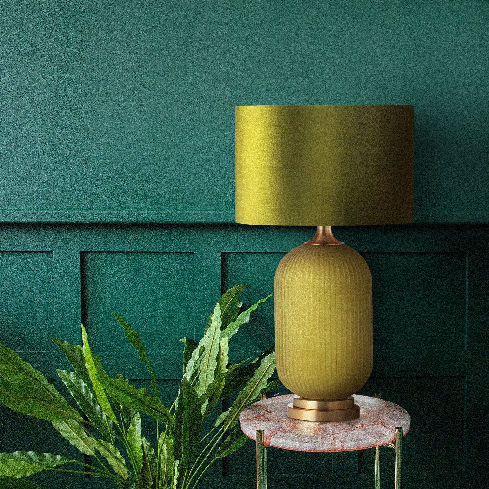 Gold and Green Glass Table Lamp | Velvet Green Shade