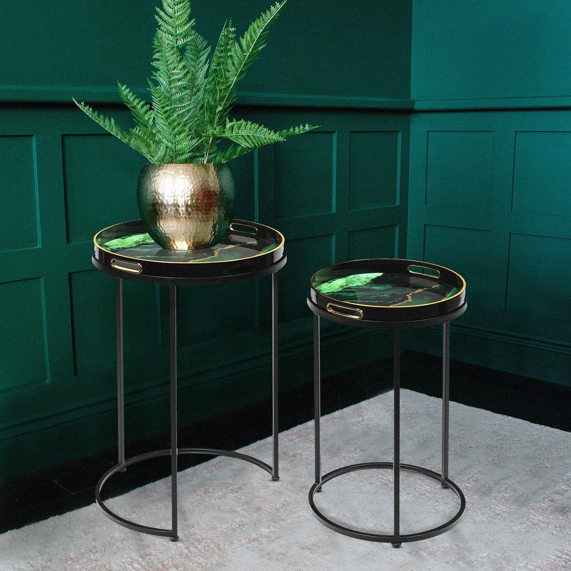 Ivy Black and Green Nesting Side Tables | Set of 2