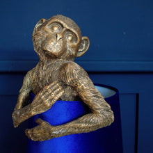Load image into Gallery viewer, Monkey Table Lamp with Blue Velvet Shade