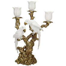 Load image into Gallery viewer, Ornate White &amp; Gold Love Birds Candelabra 
