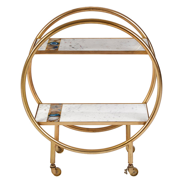 Circular Drinks Trolley with Semi-Precious Agate Stone