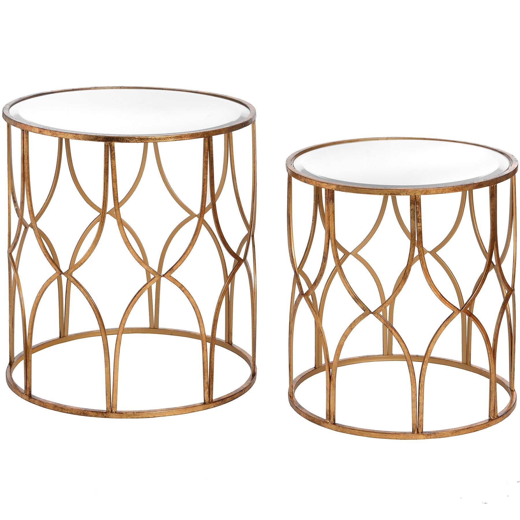 Filigree Gold Mirrored Nest of Tables | Set of 2