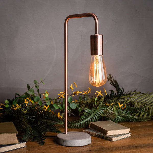 Copper Metal Table Lamp with Concrete Base