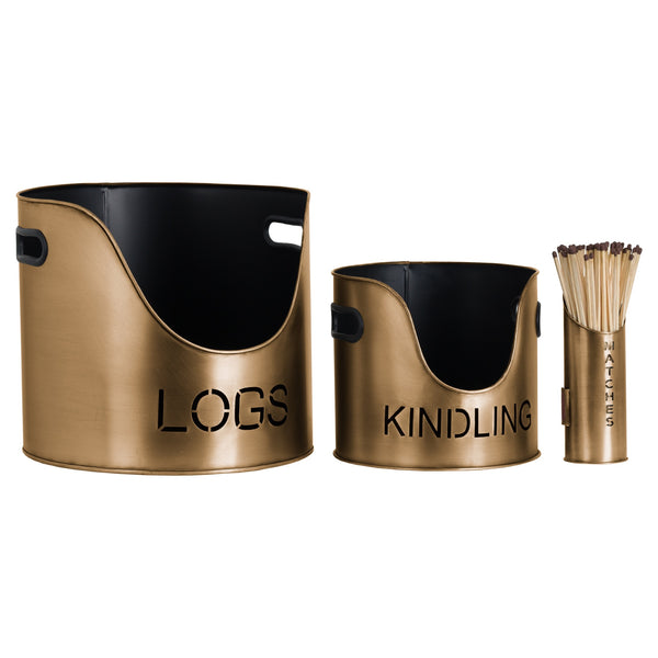 Brushed Metal Log Holder Set