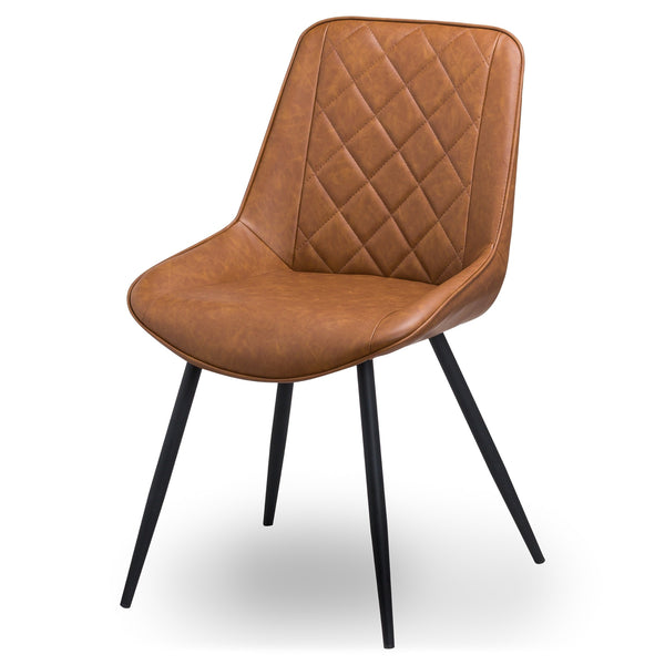 Metal Edge Tan Faux Leather Dining Chair Black Metal Legs
