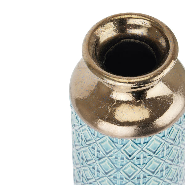 Celeste Geometric Ceramic Vase with Gold Neck