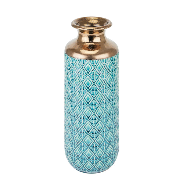 Celeste Geometric Ceramic Vase with Gold Neck