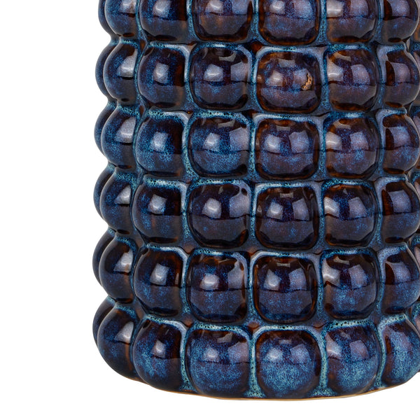 Textured Navy Ceramic Vase with Metallic Glaze
