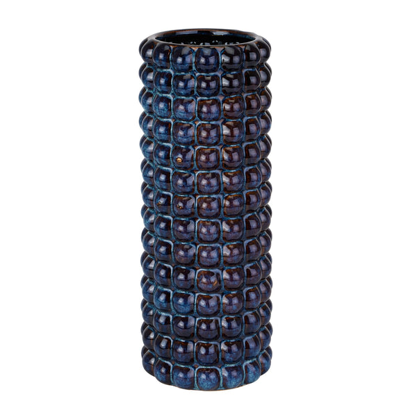 Textured Navy Ceramic Vase with Metallic Glaze