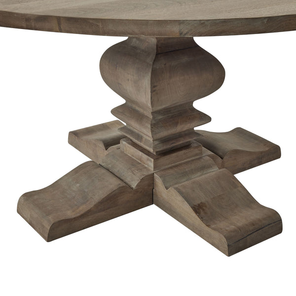 Rustic Round Wood Dining Table with Sculpted Pedestal Base