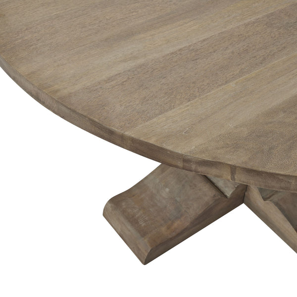 Rustic Round Wood Dining Table with Sculpted Pedestal Base