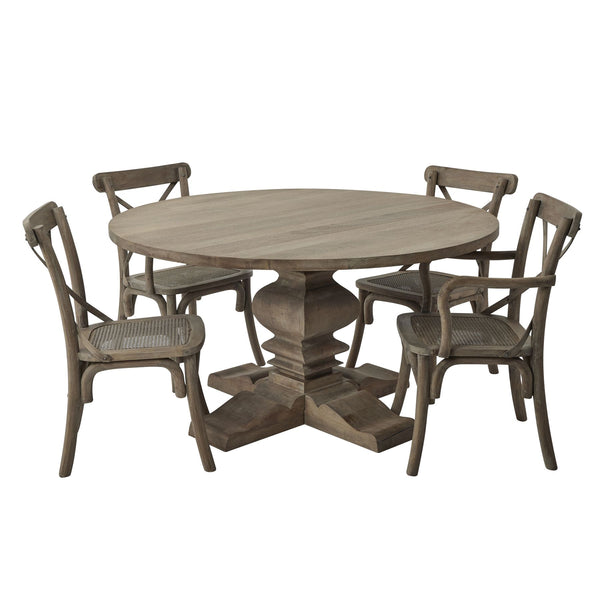 Rustic Round Wood Dining Table with Sculpted Pedestal Base