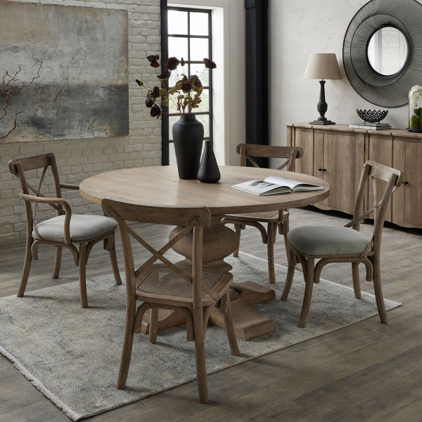 Rustic Round Wood Dining Table with Sculpted Pedestal Base