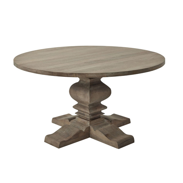 Rustic Round Wood Dining Table with Sculpted Pedestal Base