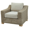 Chunky Rattan-Style Armchair with Plush Cushions & Subtle Metal Detailing