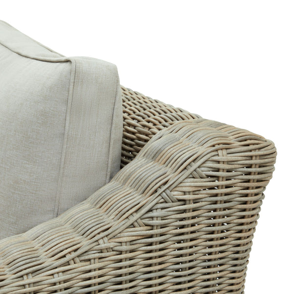 Woven Rattan-Effect 2-Seater Sofa with Cushions & Metal Tone Base