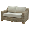 Woven Rattan-Effect 2-Seater Sofa with Cushions & Metal Tone Base