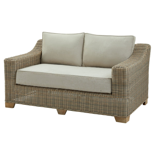 Woven Rattan-Effect 2-Seater Sofa with Cushions & Metal Tone Base