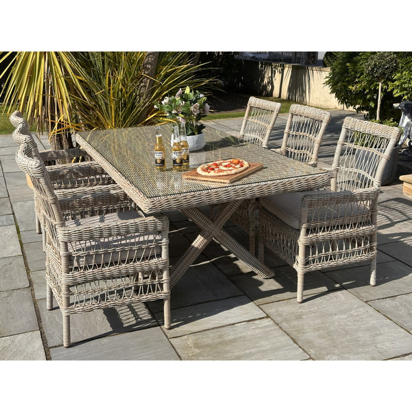 Rattan Dining Set with Glass Table Top