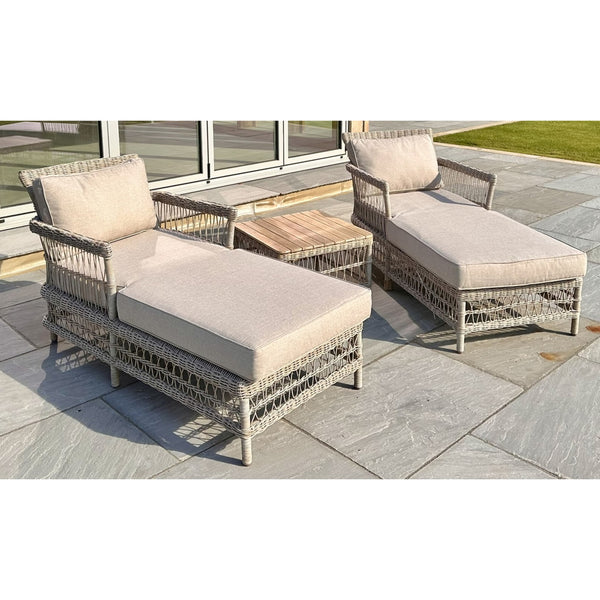 Wooden Side Table with Wicker Loungers