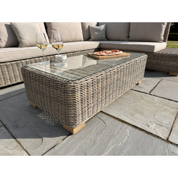 Rattan Corner Sofa Set with Glass Coffee Table