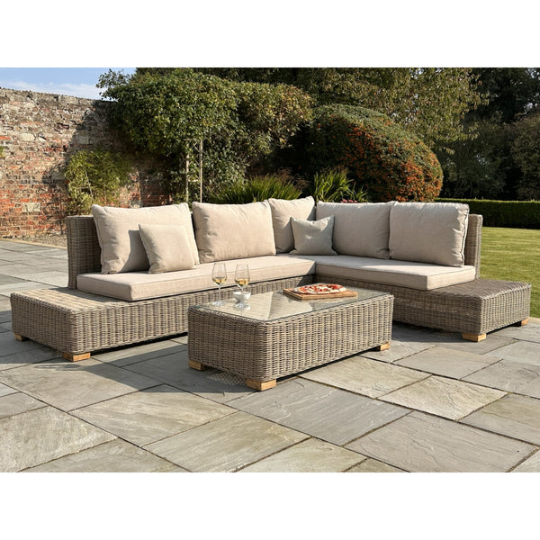 Rattan Corner Sofa Set with Glass Coffee Table