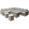 Glass-Topped Rattan Corner Sofa with Ottomans