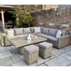 Glass-Topped Rattan Corner Sofa with Ottomans