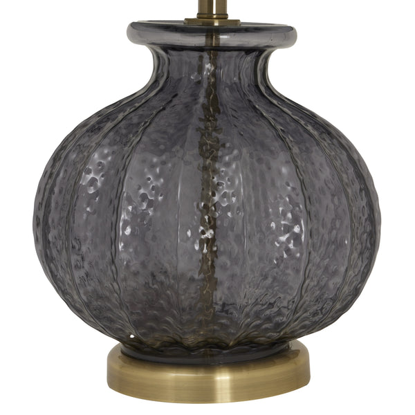 Ribbed Grey Glass Lamp with Black Shade
