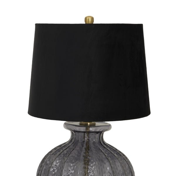 Ribbed Grey Glass Lamp with Black Shade