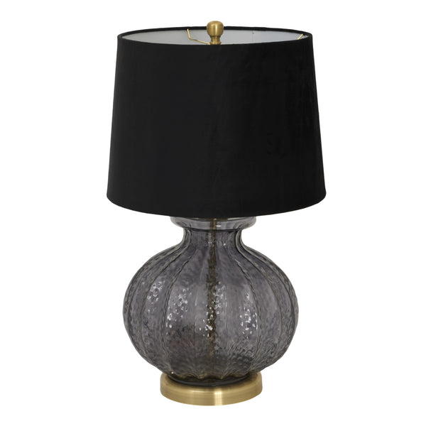 Ribbed Grey Glass Lamp with Black Shade
