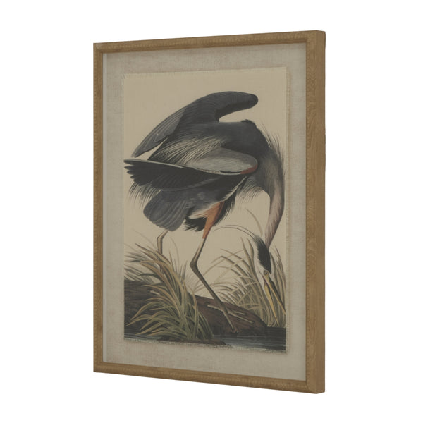 'Grey Heron' Glass Framed Art Print - Elegant Coastal Bird