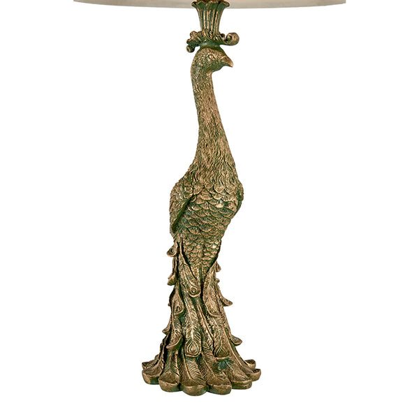 Peacock Table Lamp with Silk Shade