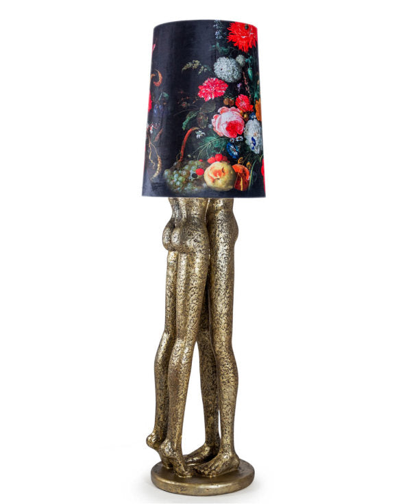 Shady Lovers Gold Floor Lamp with Floral Velvet Shade