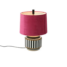 Load image into Gallery viewer, Maeve – Black and White Striped Table Lamp with Pink Shade