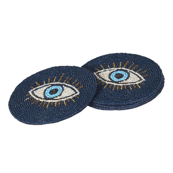 Beaded Blue Evil Eye Drink Coasters | Set of 4