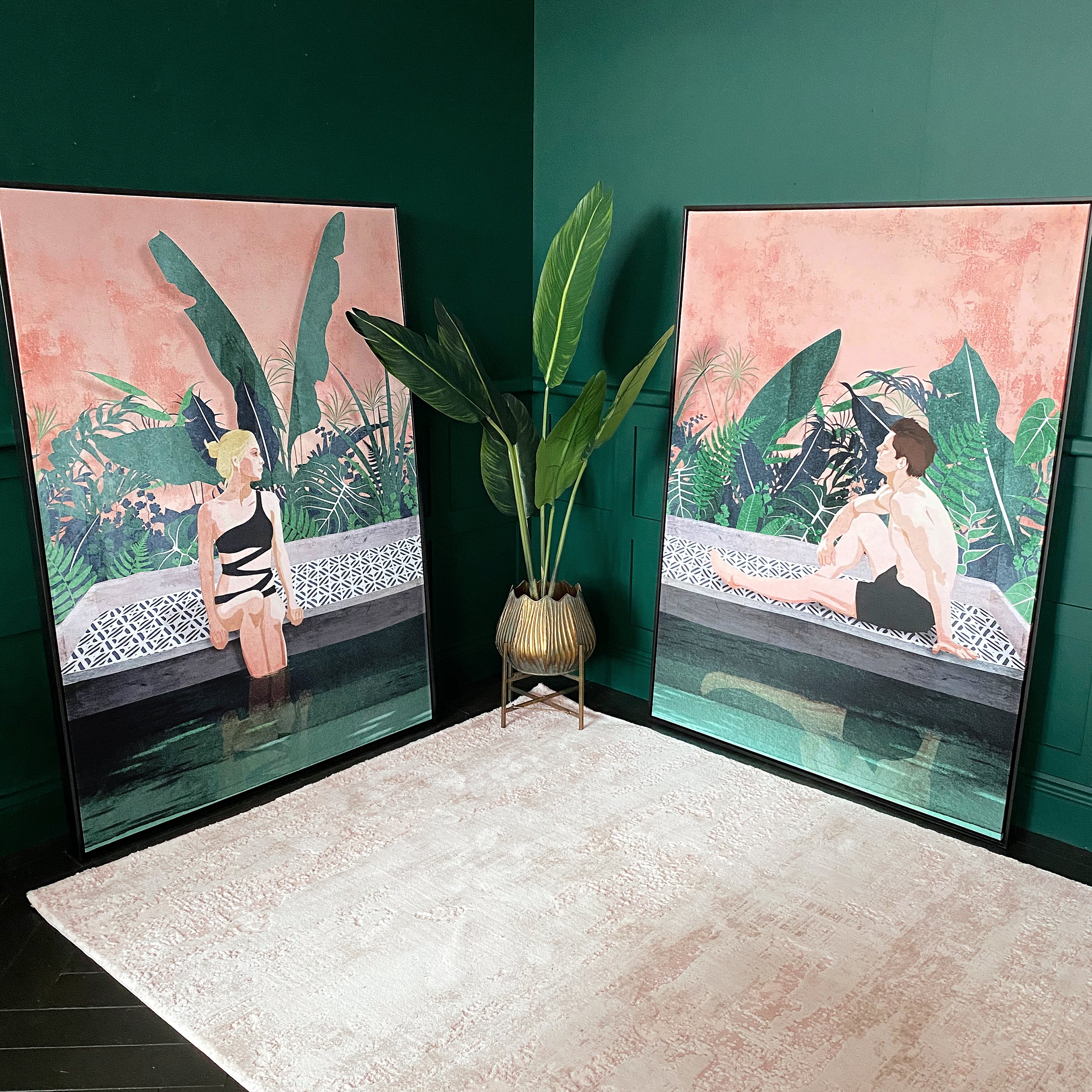 Miami Poolside Pink & Green Large Framed Art