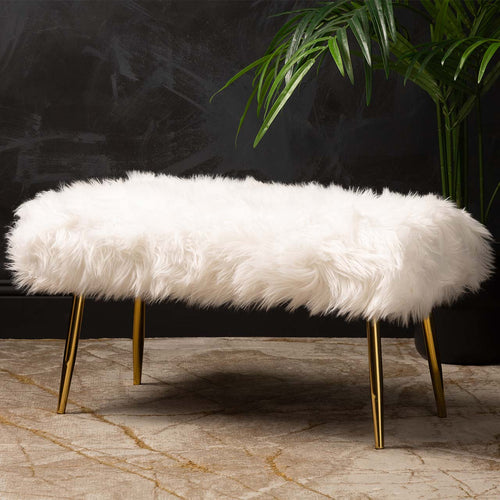 White Faux Fur Bench