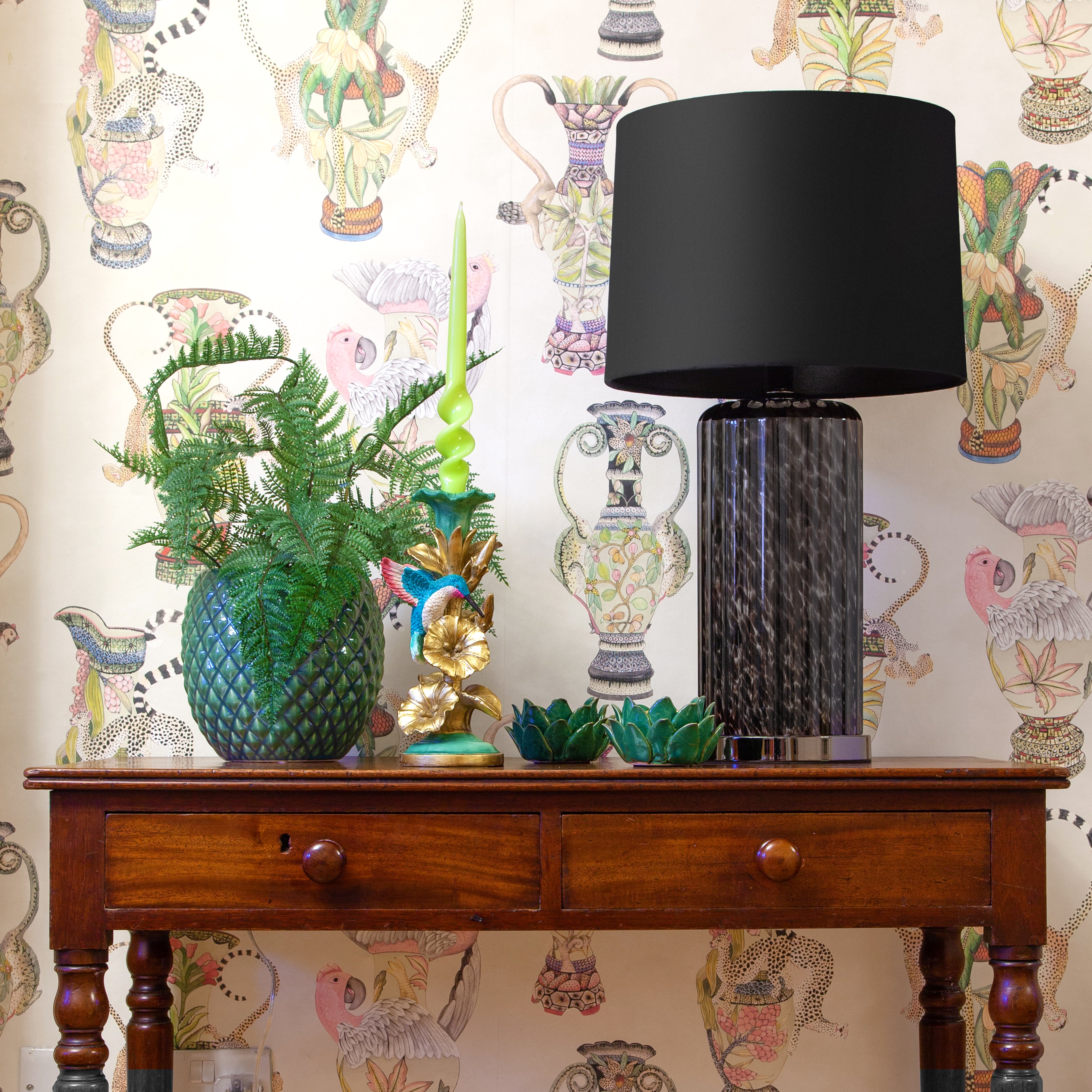Black Dapple Tortoiseshell Table Lamp | Black Velvet Shade