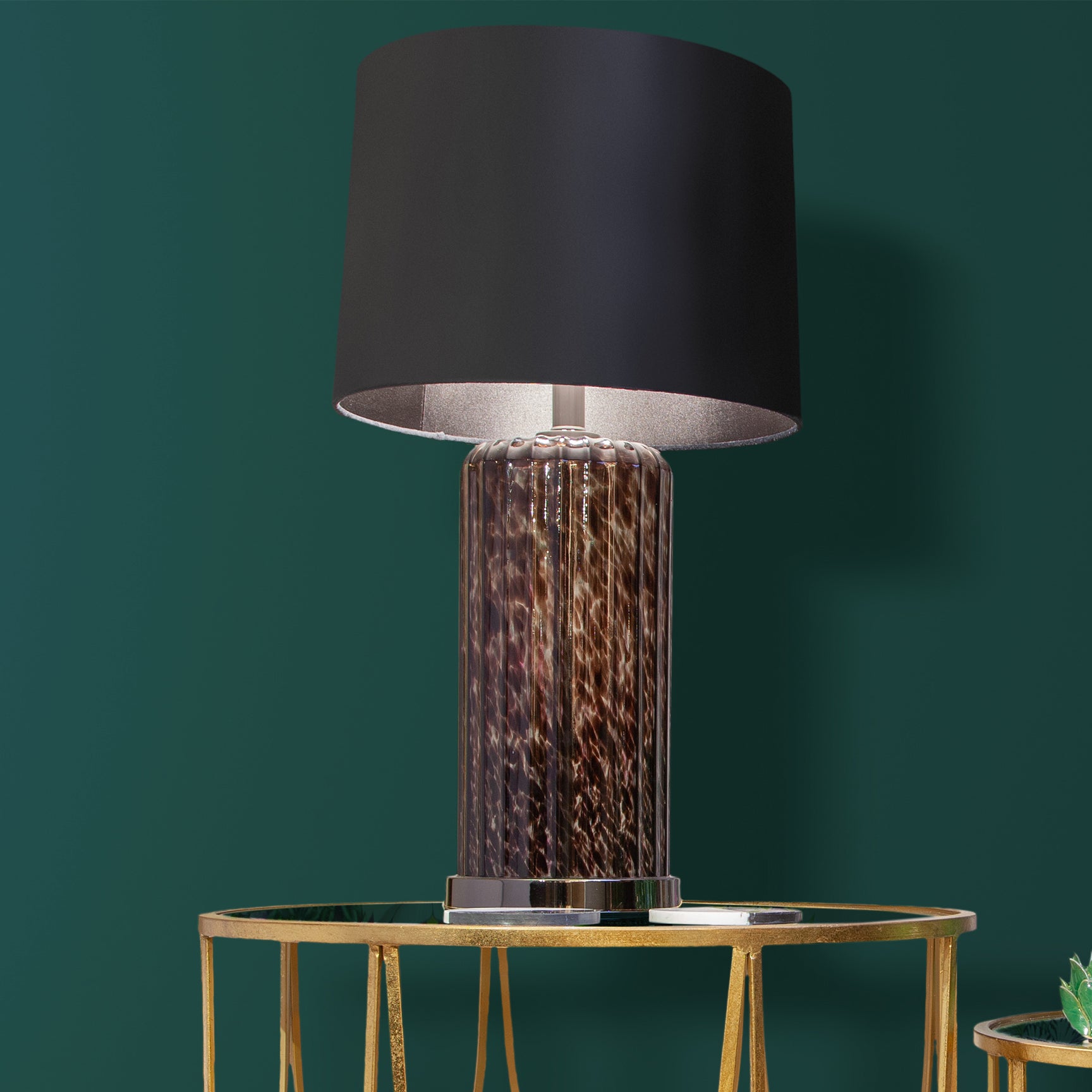 Black Dapple Tortoiseshell Table Lamp | Black Velvet Shade