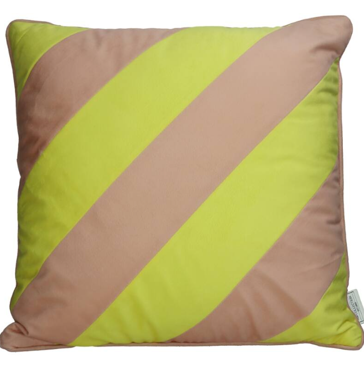 Cabana Striped Yellow and Pink Velvet Cushion