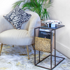 Black Marble Side Table with Leopard Print Magazine Holder