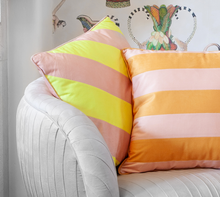 Load image into Gallery viewer, Cabana Striped Yellow and Pink Velvet Cushion