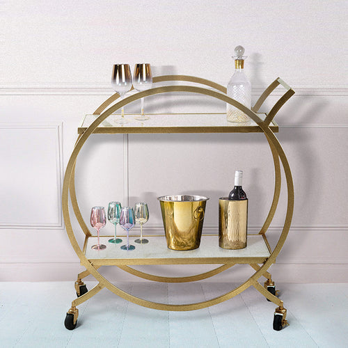 Round Brass and Marble Drinks Trolley