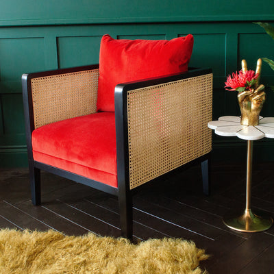 Anouk Red Velvet and Rattan Armchair