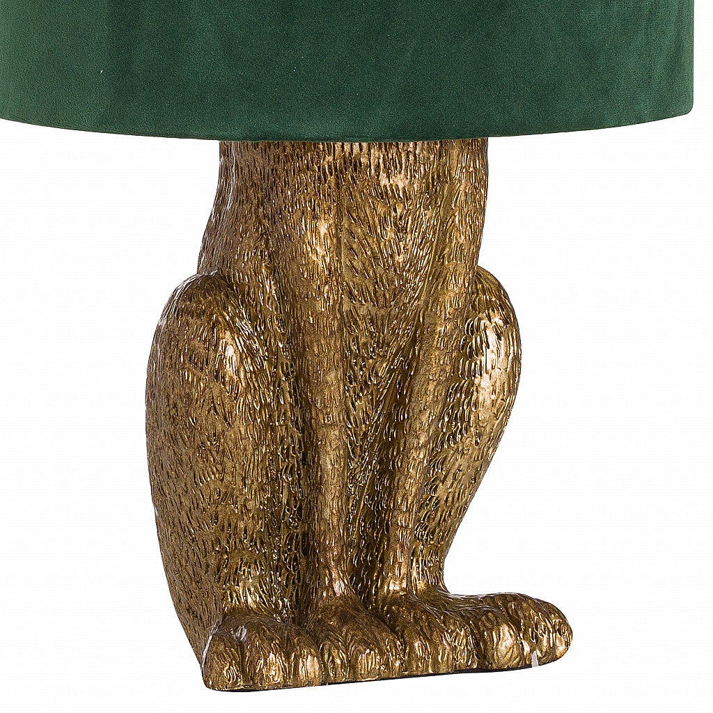 Antique Gold Rabbit Table Lamp | Green Velvet Shade