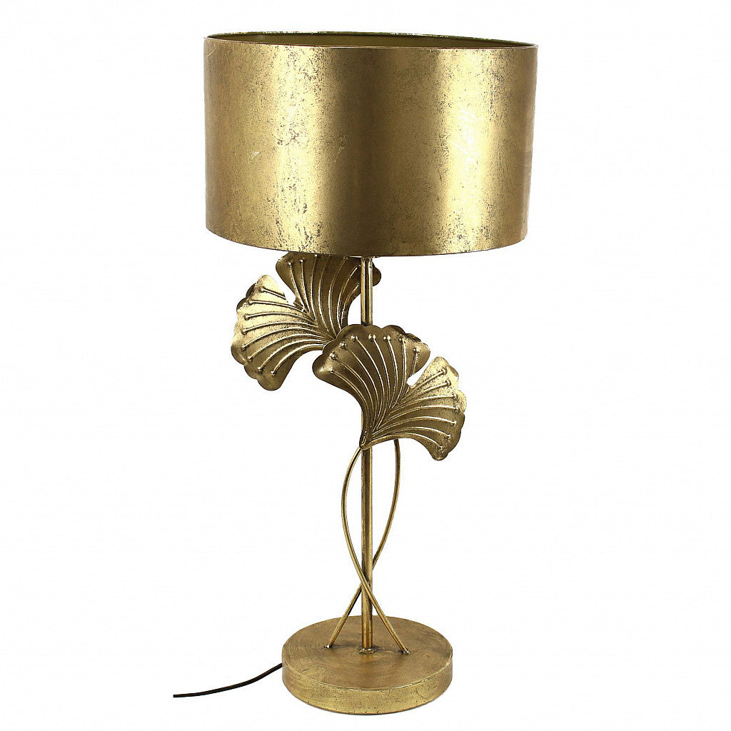 Antiqued Gold Metal Ginkgo Table Lamp  | Metal Shade