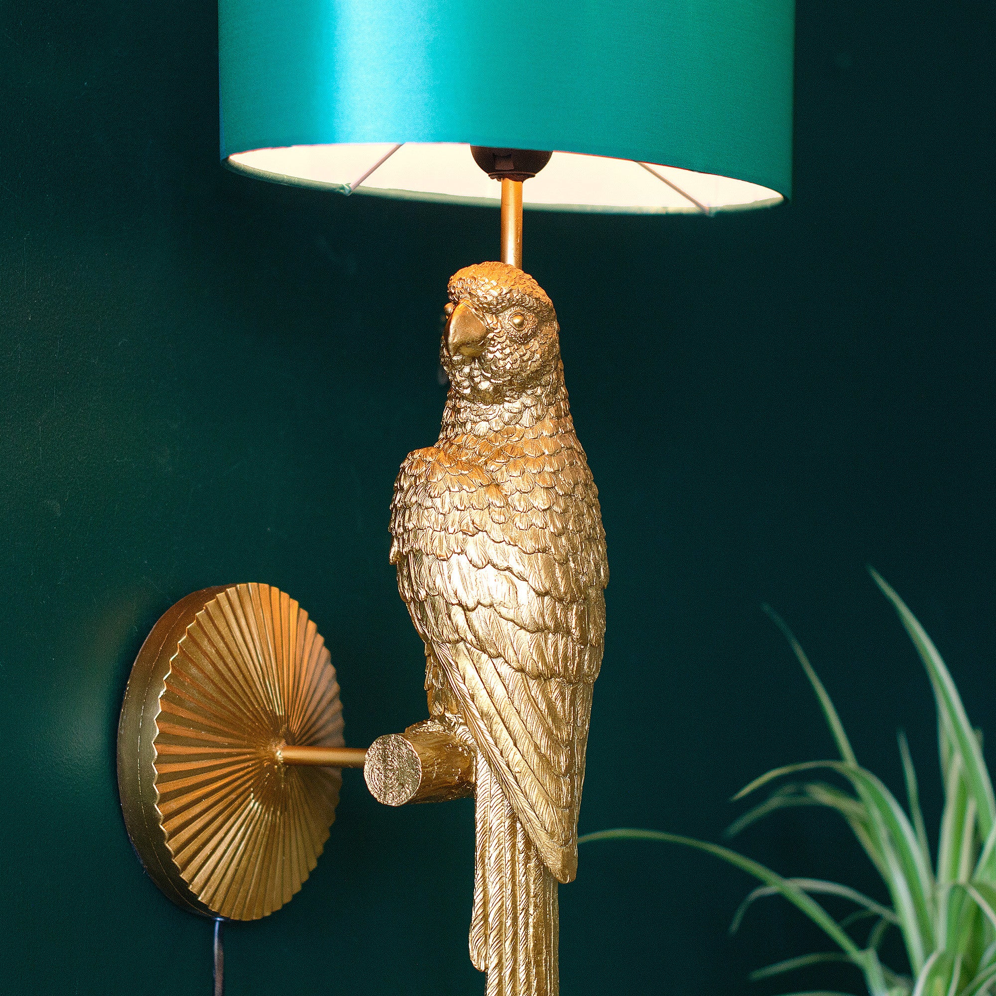 Aurielle Golden Parrot Wall Light | Turquoise Shade