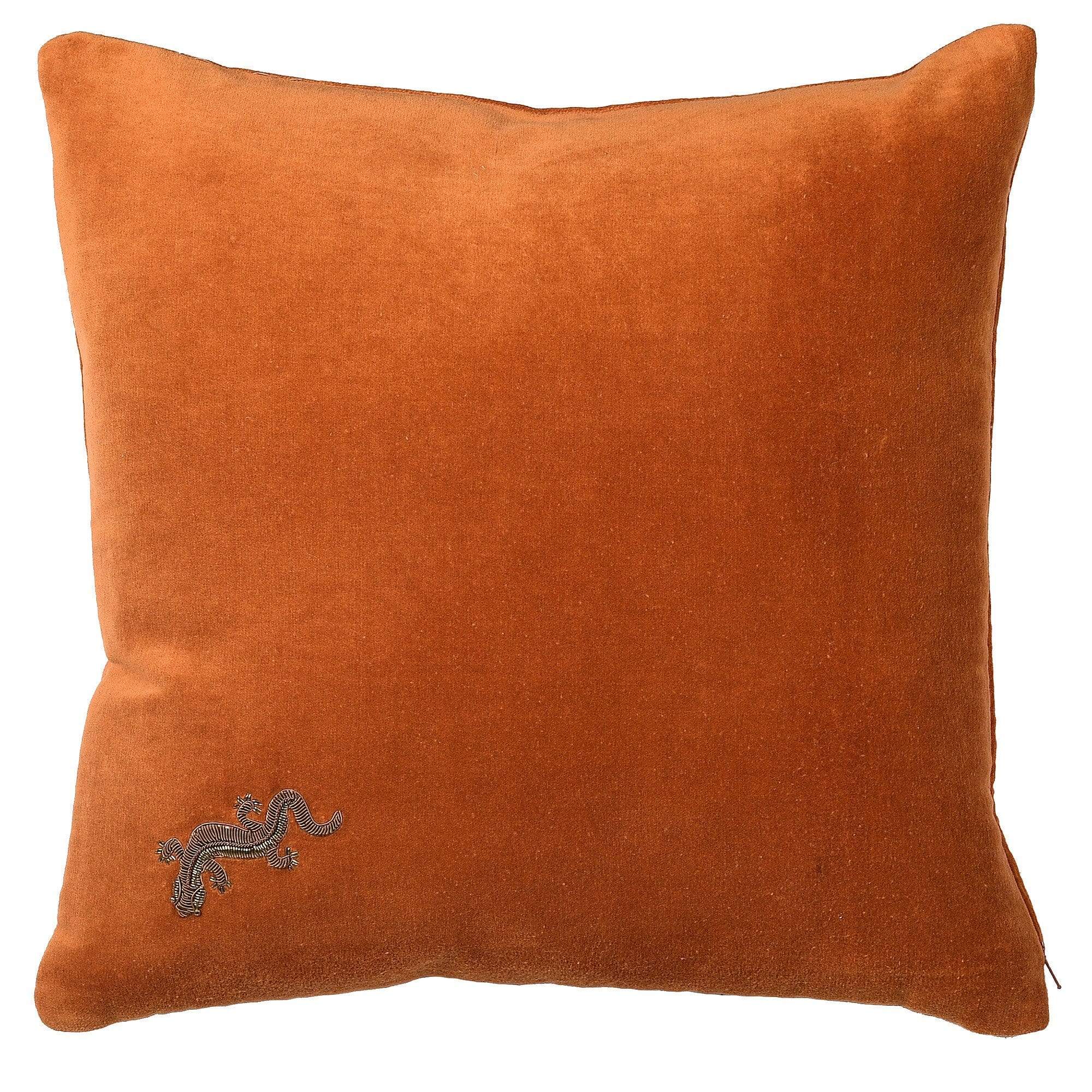 Beaded Gecko Burnt Orange Velvet Cushion Cover